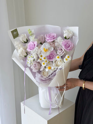 A bouquet of soap flower perfect for anniversary, birthday gift idea with same day soap flower delivery at Subang Jaya, prepared by Hug And Heart Florist.