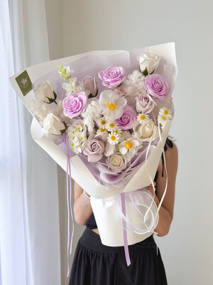 A bouquet of soap flower perfect for anniversary, birthday gift idea with same day soap flower delivery at Subang Jaya.