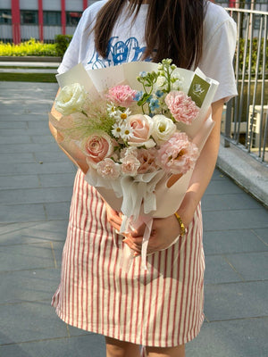 Small fresh flower bouquet with pink roses, carnations and white daisies | Same Day Delivery Kuala Lumpur & Selangor.