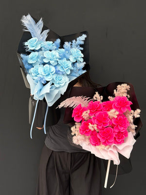 Beautiful handcrafted soap flower rose bouquet by Hug and Heart Florist, ideal for birthdays, thank you gifts, and home decoration.