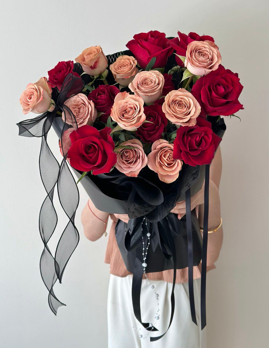 A bouquet of Valentine bouquet consist of Red Rose and Cappuccino Rose ready for last minute order at Kuala Lumpur.