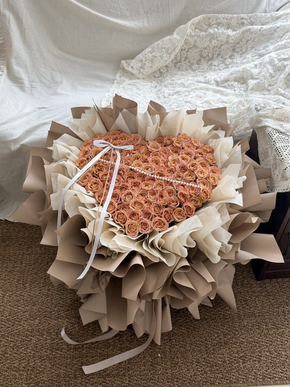 A bouquet of 99 cappuccino rose perfect for proposal flower at Kuala Lumpur.
