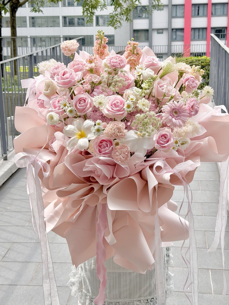 Luxury pink hydrangea bouquet with roses, carnations and pastel blooms, florist at Subang Jaya.