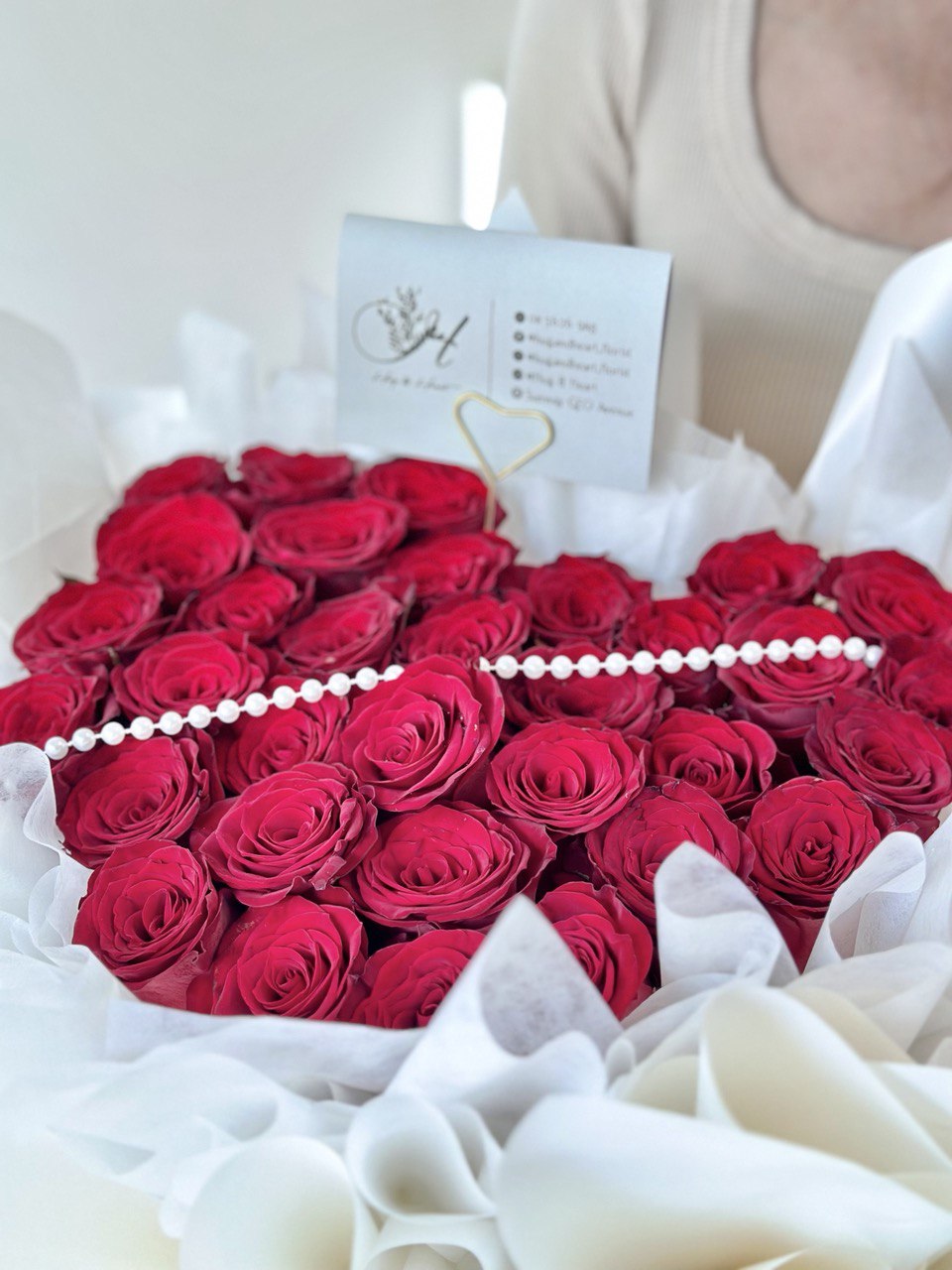 A bouquet of 33 red roses perfect for proposal at Kuala Lumpur prepared by Hug and Heart Florist at Sunway Geo Avenue.