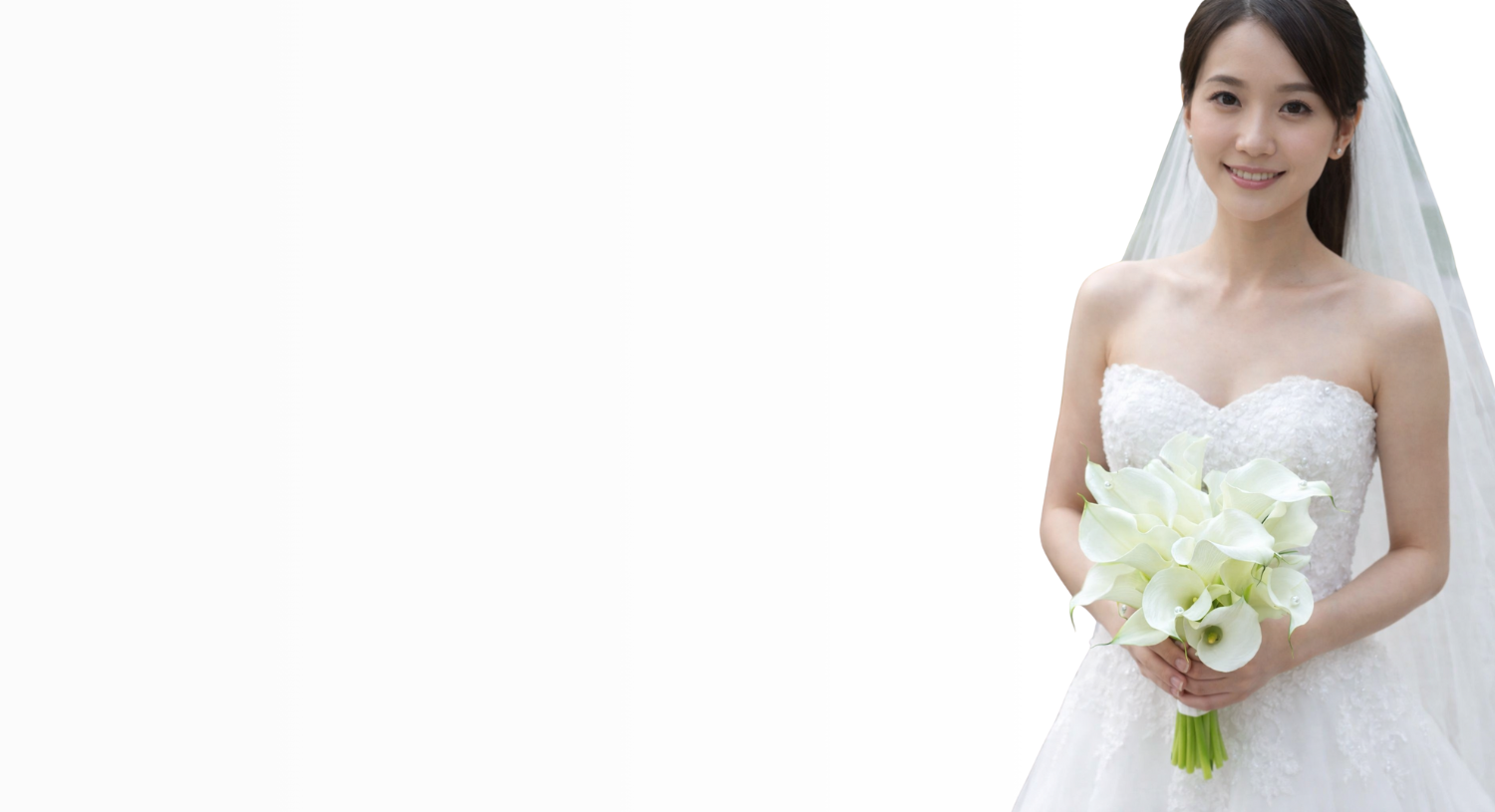 Woman in a white wedding dress holding a bouquet of white calla lilies for her wedding.
