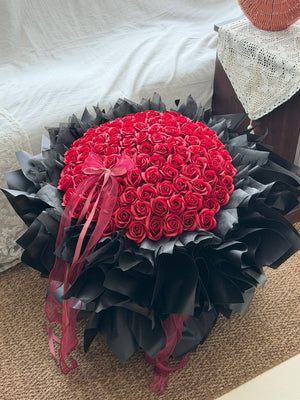 99 red rose soap flower bouquet for romantic marriage proposal in Kuala Lumpur.