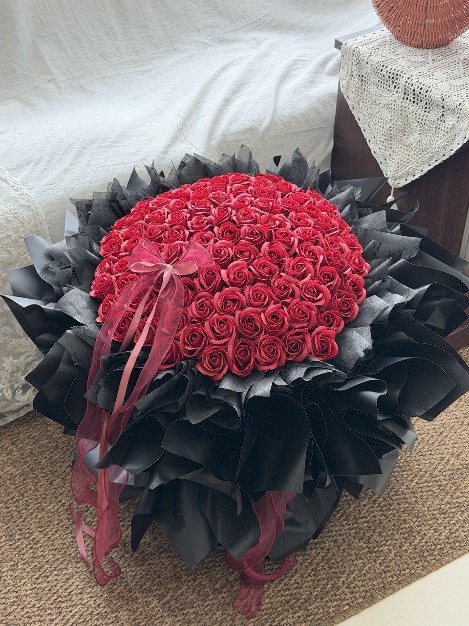 99 red rose soap flower bouquet for romantic marriage proposal in Kuala Lumpur.