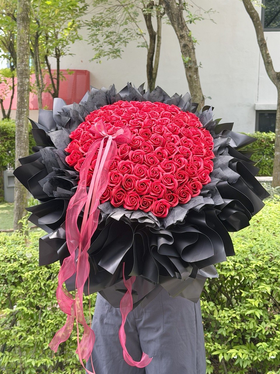 Premium red rose soap flower bouquet for marriage proposal and anniversary at Kuala Lumpur Florist.