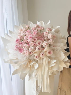 Premium Kiss of Fairy rose spray bouquet featuring delicate pink blooms in ballet style wrapping, flower delivery across Kuala Lumpur and Selangor.