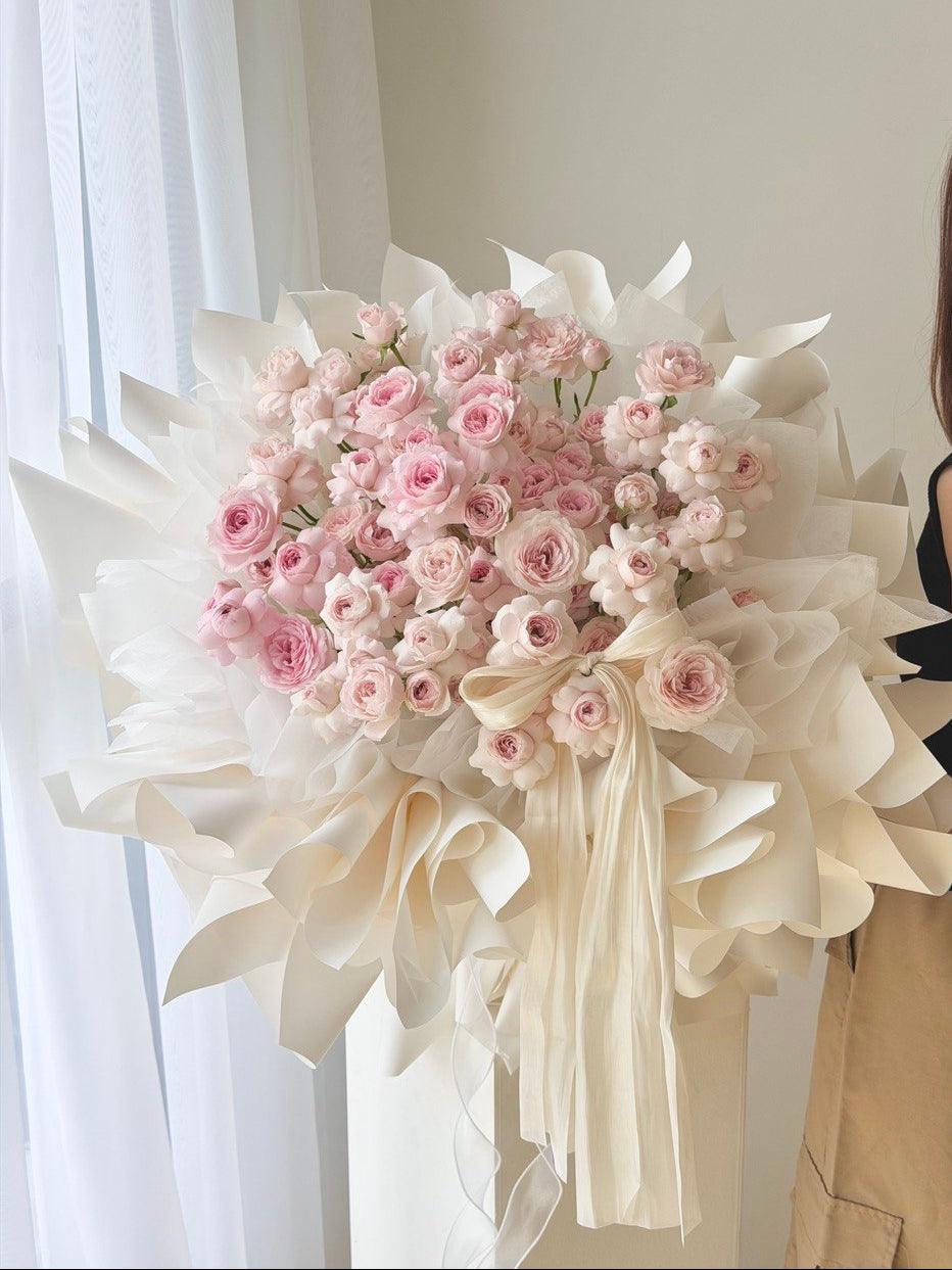 Premium Kiss of Fairy rose spray bouquet featuring delicate pink blooms in ballet style wrapping, flower delivery across Kuala Lumpur and Selangor.