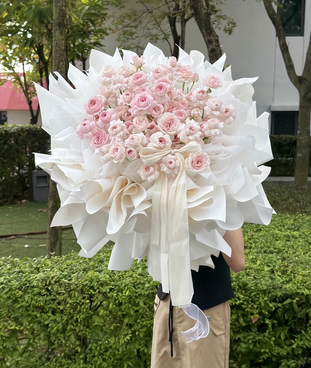Romantic Kiss of Fairy rose spray flower bouquet in soft pink tones with ballet wrapping, available for same day delivery in Kuala Lumpur and Selangor.
