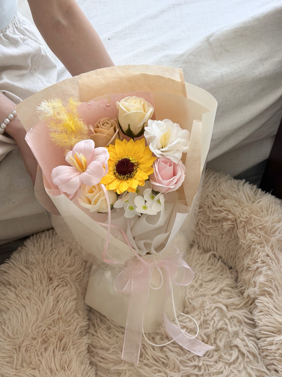 A soap flower bouquet perfect for graduation gift with same day flower delivery at Kuala Lumpur and Selangor.