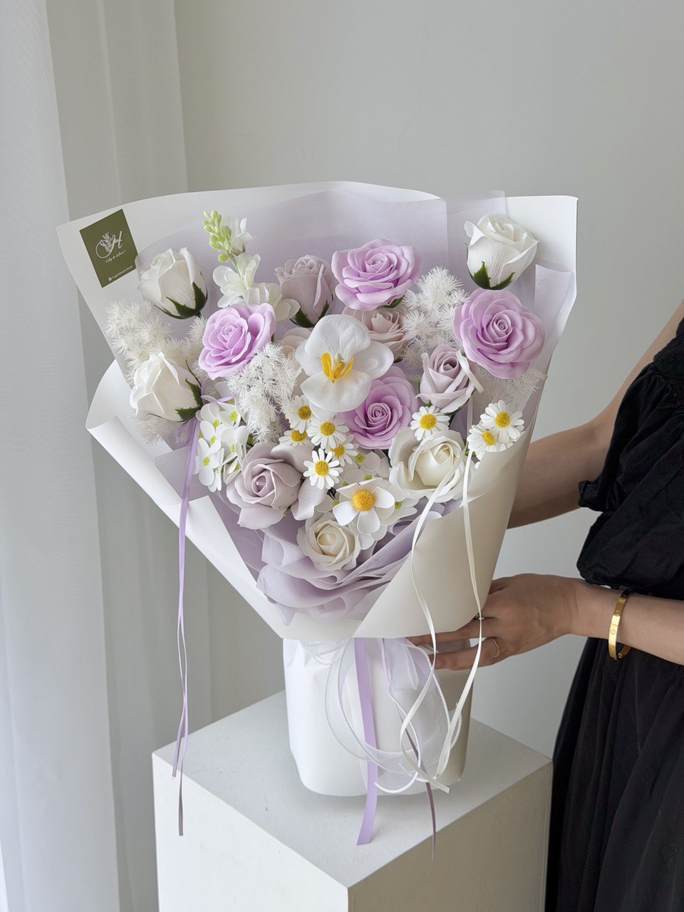 A bouquet of soap flower perfect for anniversary, birthday gift idea with same day soap flower delivery at Subang Jaya, prepared by Hug And Heart Florist.