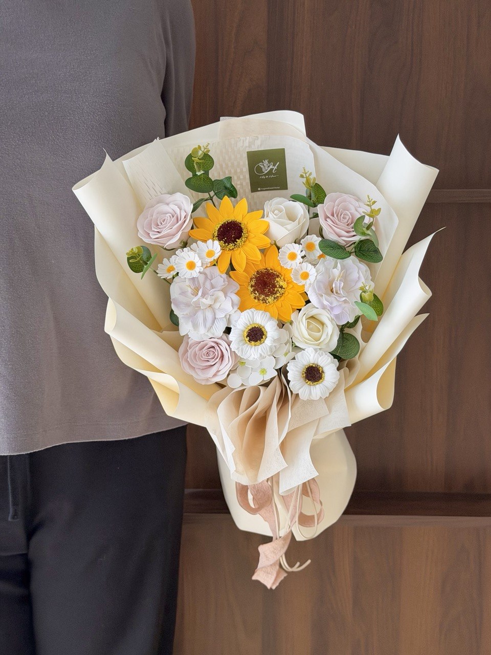 Premium soap flower graduation bouquet handcrafted with sunflower and pastel flowers for convocation in Bukit Jalil and Sunway.
