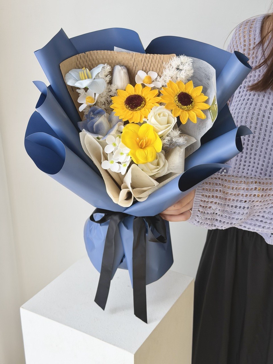 Handcrafted graduation soap flower bouquet with sunflower for same day flower delivery in Subang Jaya.