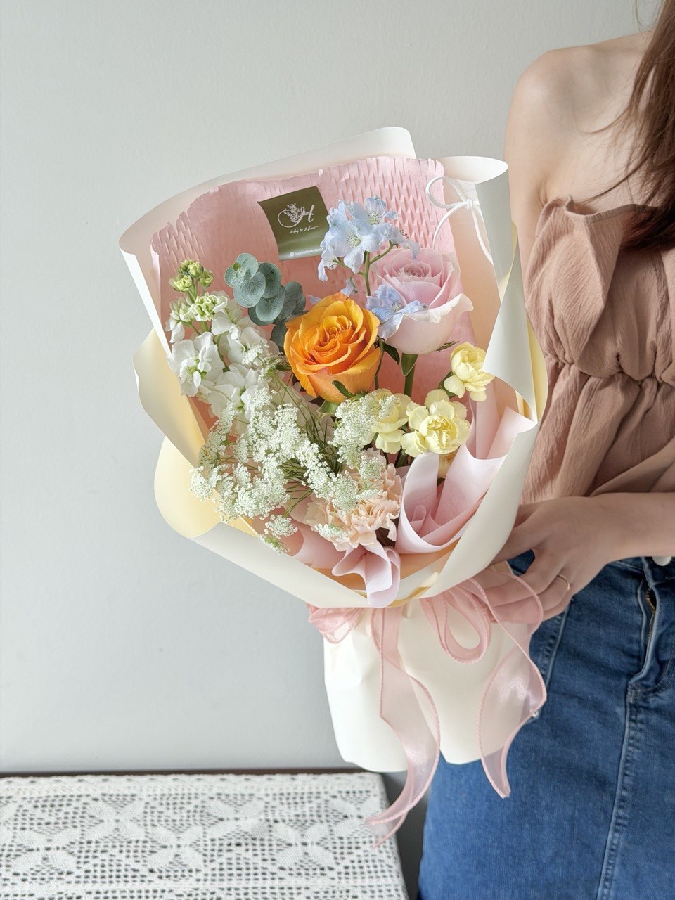 Elegant mini bouquet with roses and fillers, perfect love gift with same day delivery in Klang Valley.