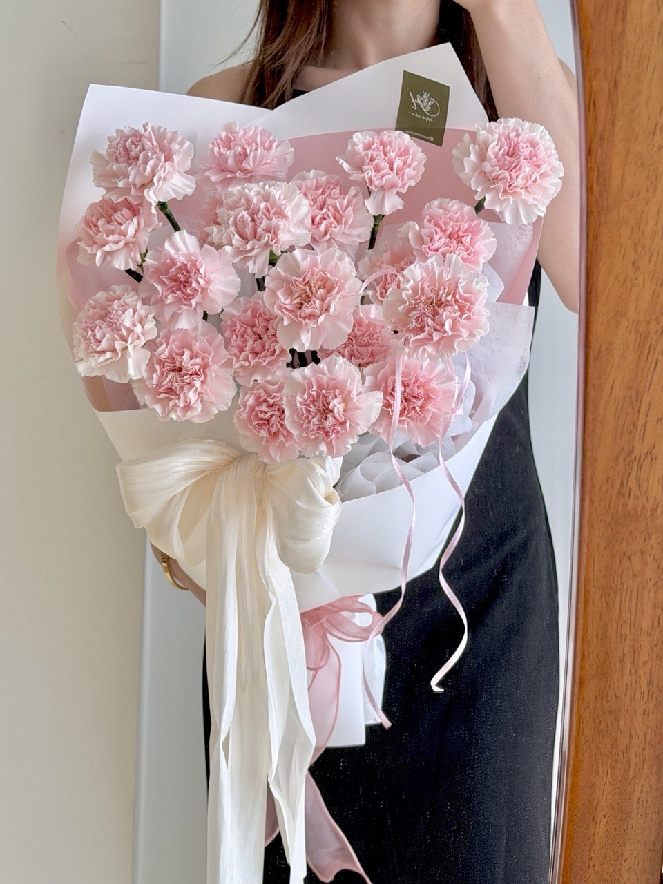 Beautiful carnation bouquet for mom with soft pink carnation perfect for mother's day flower.