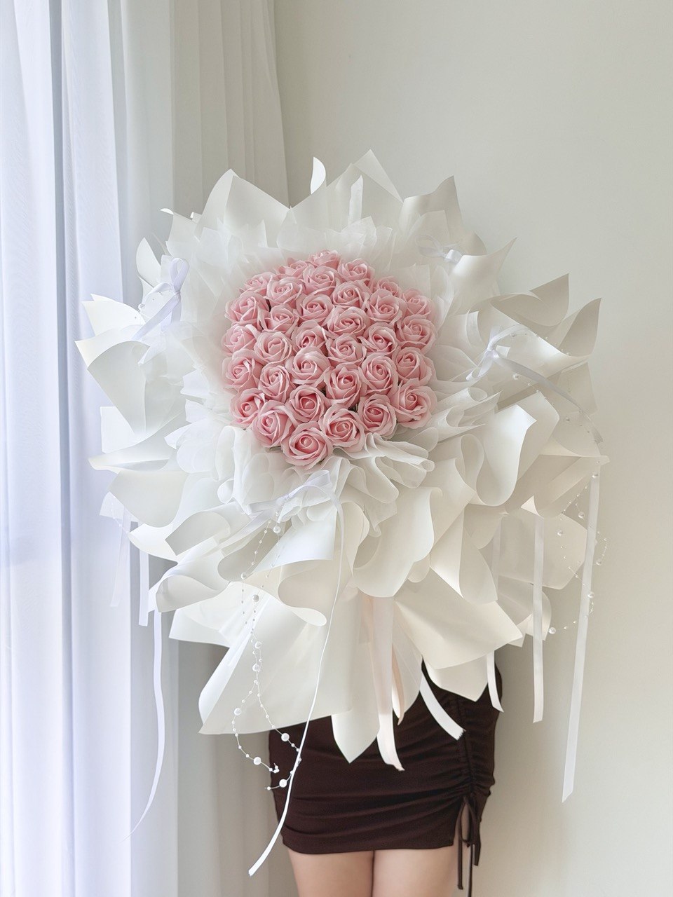 Premium pink soap flower bouquet 33 roses, romantic proposal gift idea Kuala Lumpur florist same day delivery.