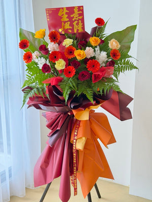 A red business opening flower stand perfect gift for business opening with same day delivery opening stand Kuala Lumpur and Selangor.