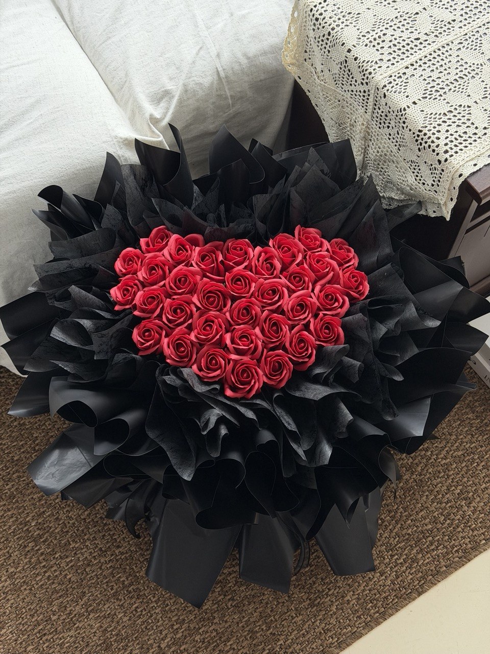 33 red rose proposal bouquet wrapped in black wrapper perfect for proposal in Kuala Lumpur and Selangor.