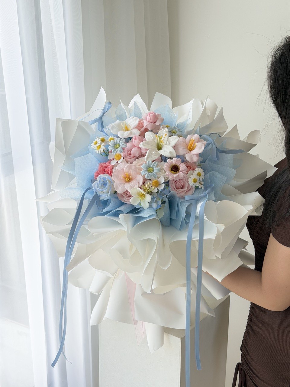 Premium soap flower arrangement with ballet style wrapping and soft pastel flowers, perfect for gifting at subang jaya, bukit jalil, kuala lumpur and selangor.