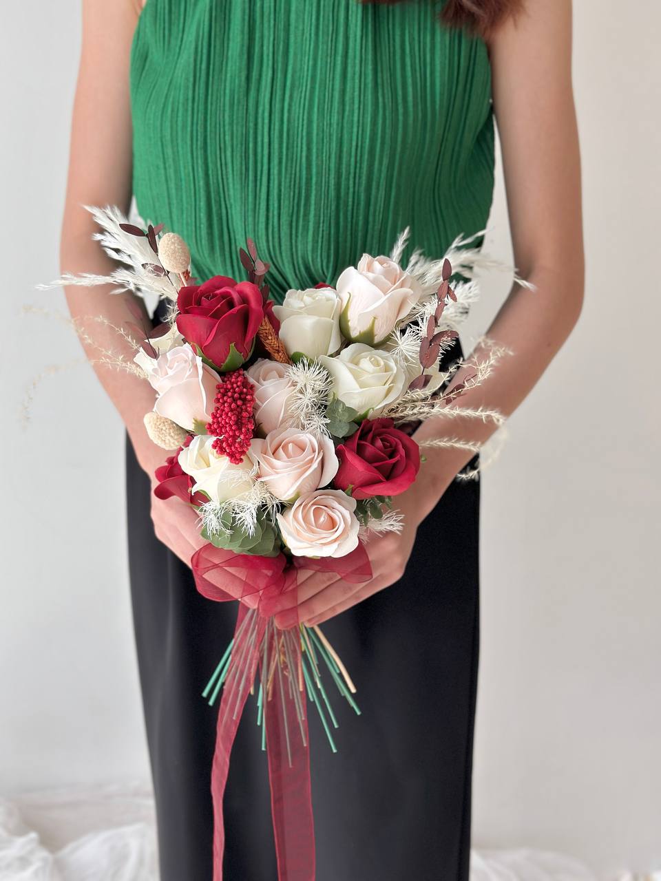 Mixed Soap Flower and Dried Flower Bridal Bouquet