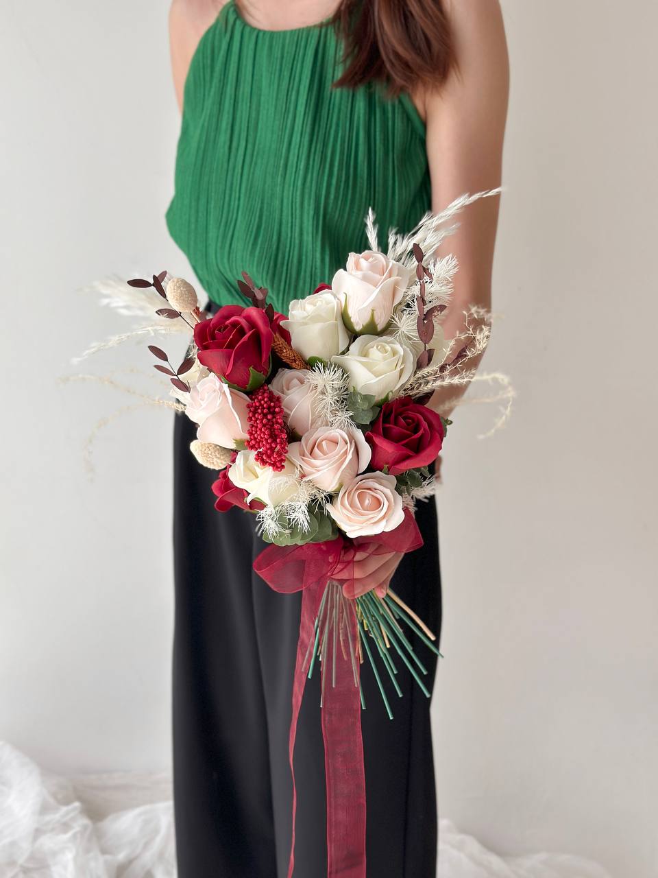 Mixed Soap Flower and Dried Flower Bridal Bouquet