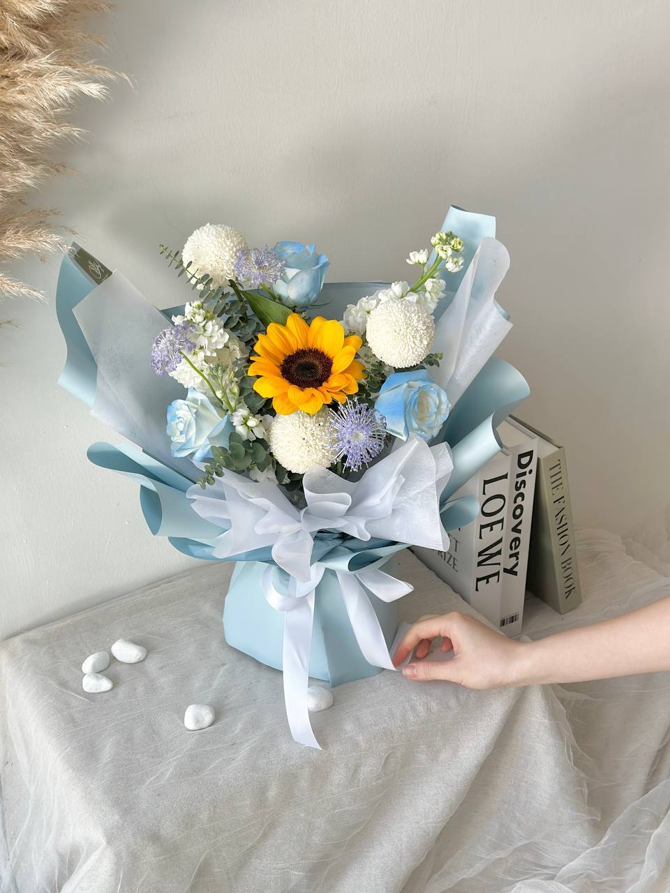 Baby Blue Sunflower Mixed Rose Bouquet