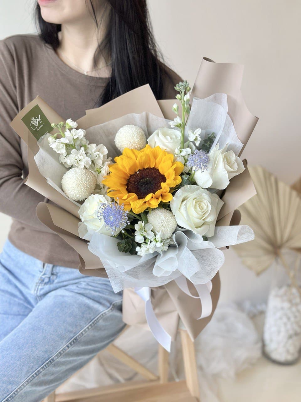 Elsworth Sunflower mixed White Rose Bouquet