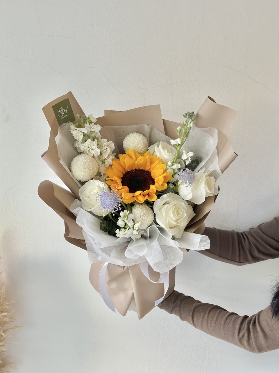 Elsworth Sunflower mixed White Rose Bouquet