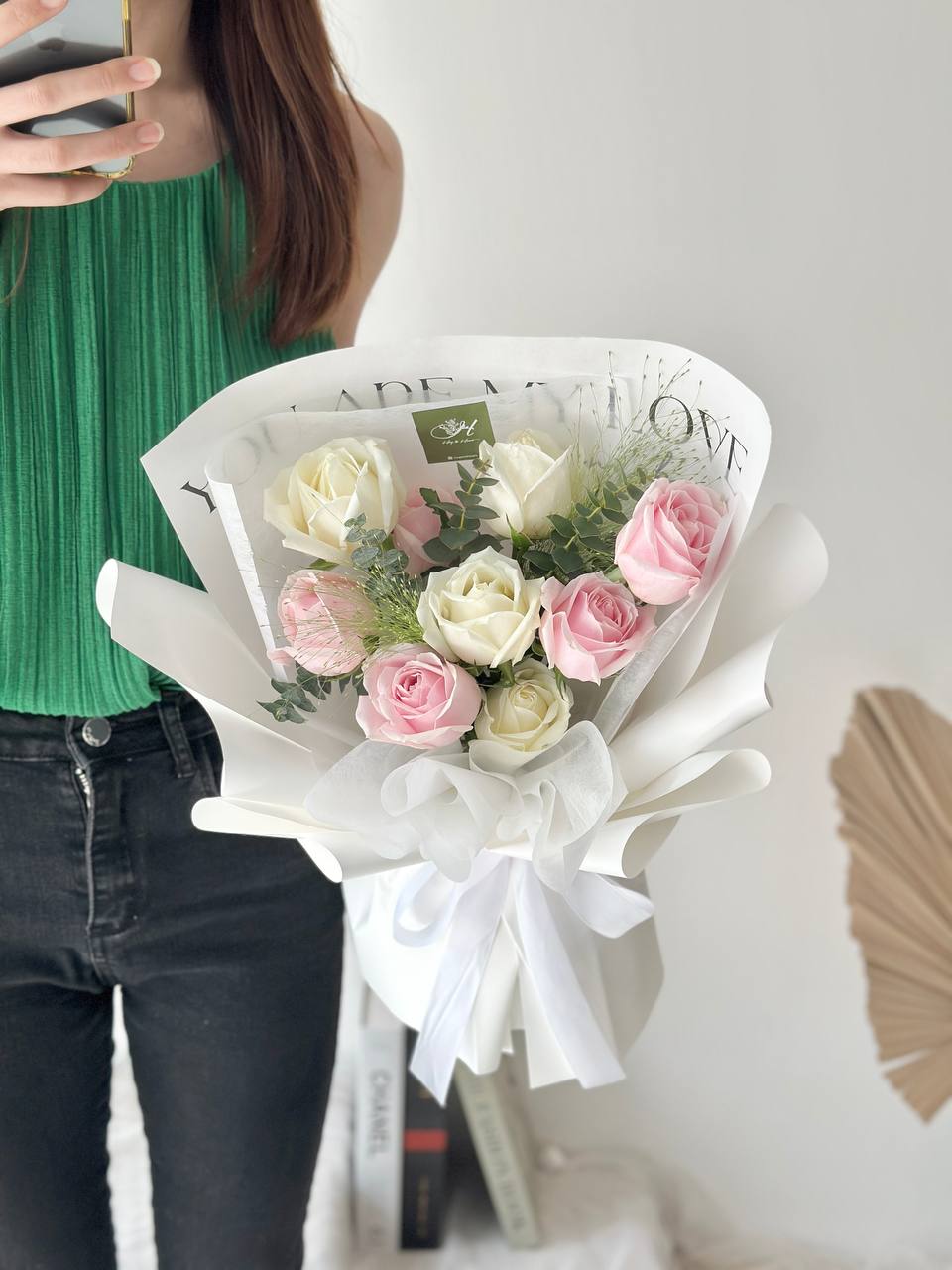 Evvie Pink mixed White Rose Bouquet