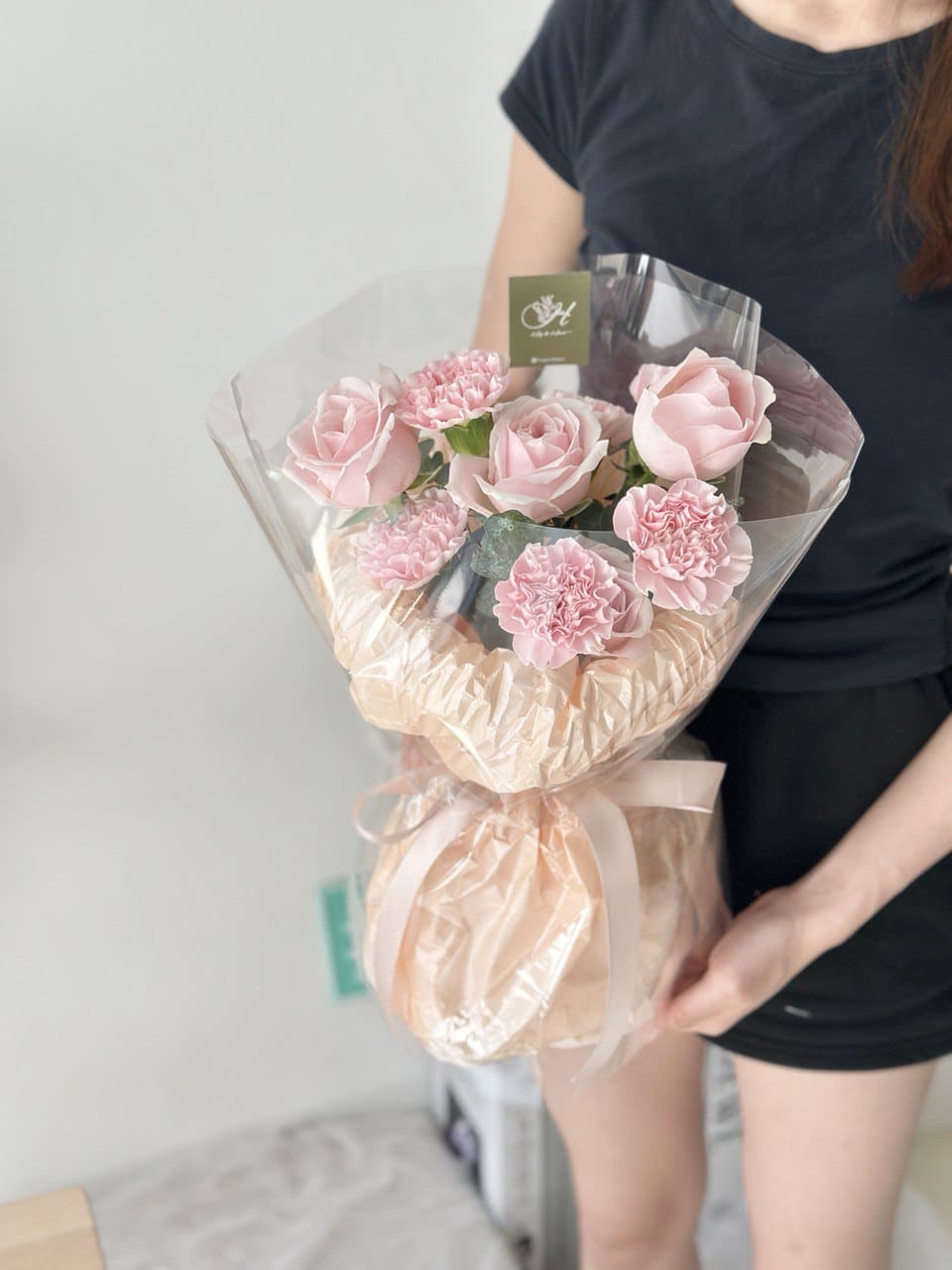 Edna Pink Rose Pink Carnation Round Bouquet