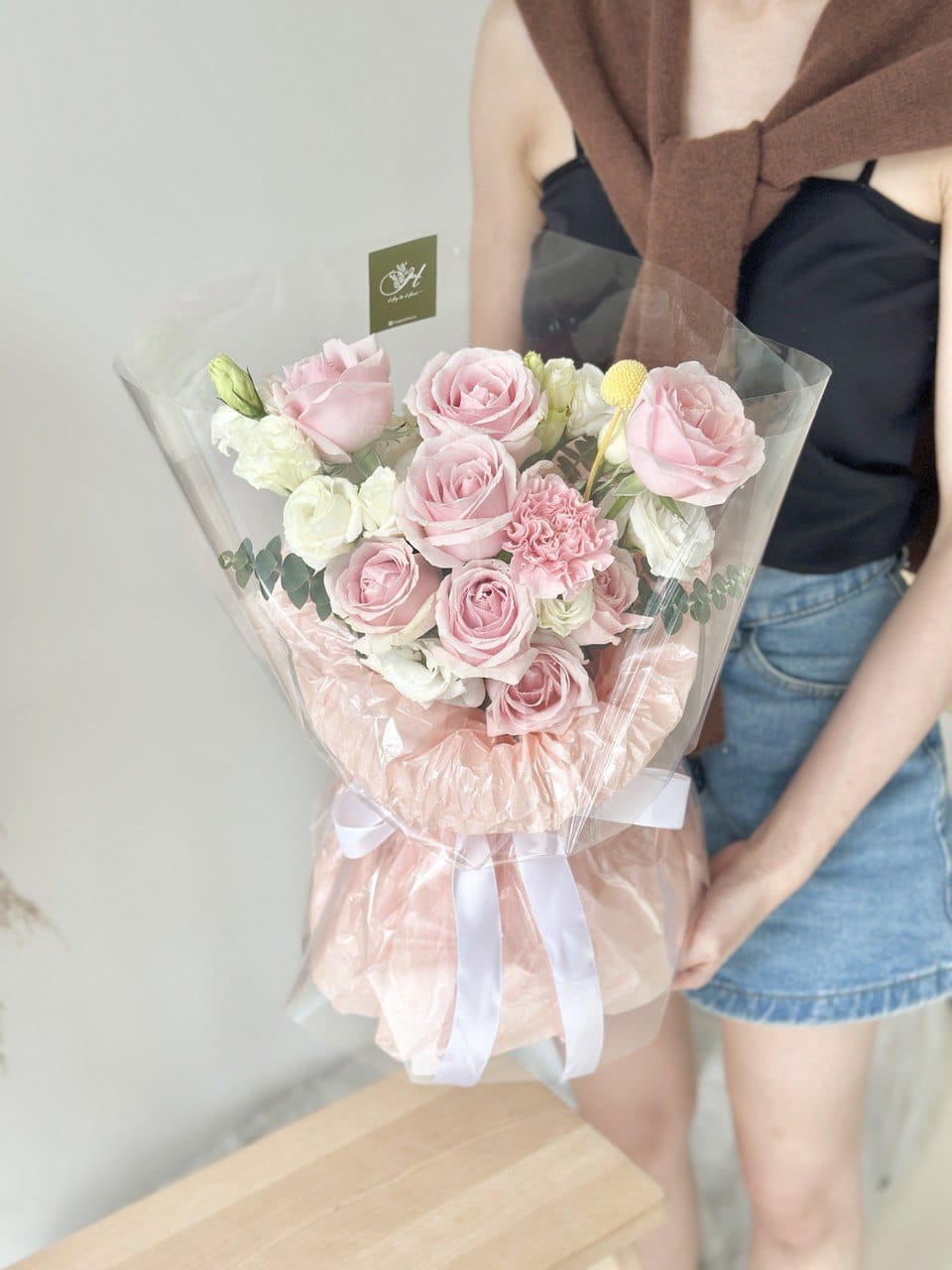 Elvio Pink Rose mixed Eustoma Round Bouquet