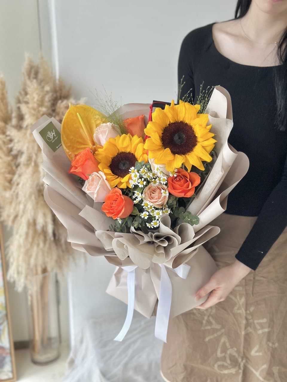 Eliel Sunflower Mixed Orange Rose Bouquet