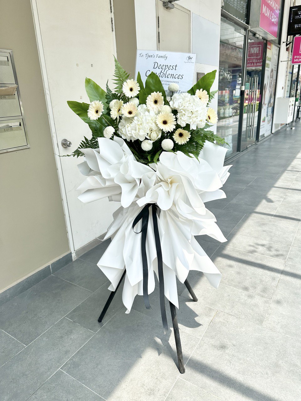 Hydrangea Mixed Gerbera Deepest Condolences Flower Stand