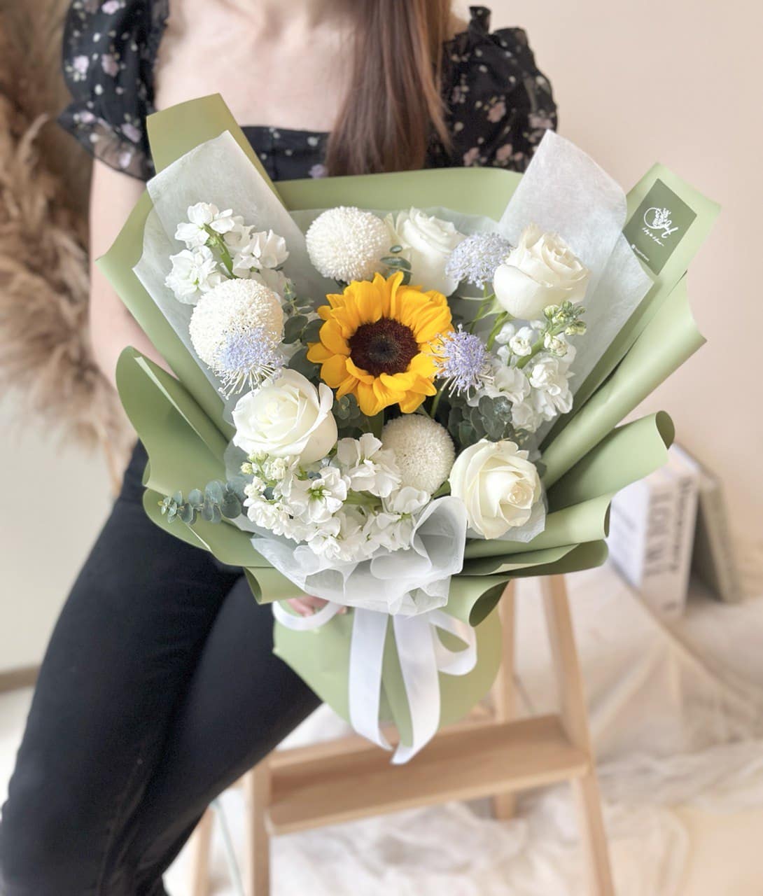 Ellery Sunflower mixed White Rose Bouquet